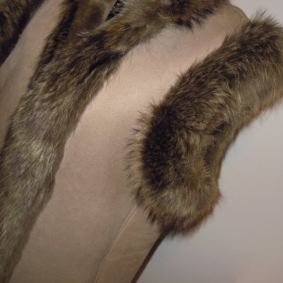 Sawyer California Sheep Shearling Coat Jacket Brown Fox Fur Leather Vest Size 12 - Picture 2 of 6